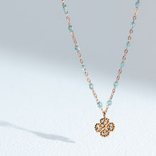 Gigi Clozeau - Collier aqua Lucky Trèfle, diamants, or rose, 42 cm