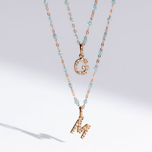 Gigi Clozeau - Pendentif Lucky Letter M, or rose, diamants