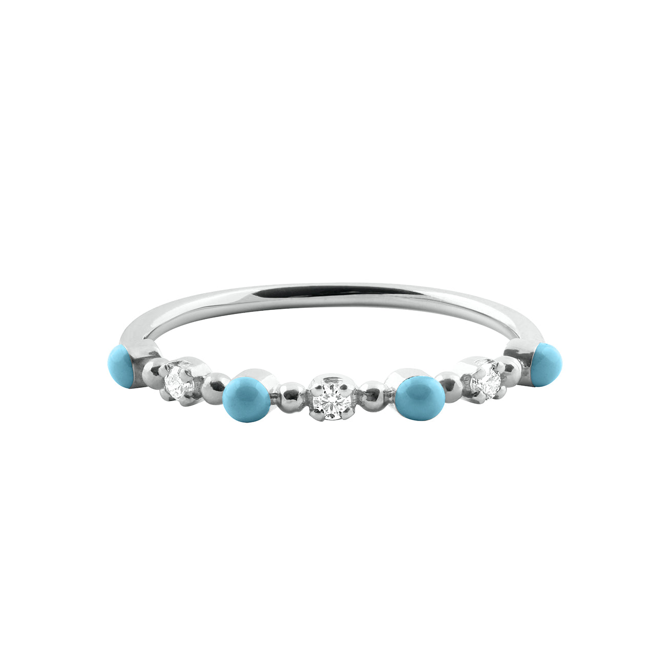 Gigi Clozeau - Bague turquoise Classique Gigi, 3 diamants, or blanc, T 49