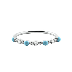 Gigi Clozeau - Bague turquoise Classique Gigi, 3 diamants, or blanc, T 51