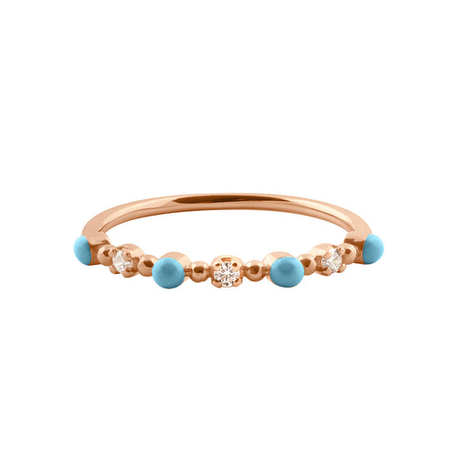 Gigi Clozeau - Bague turquoise Classique Gigi, 3 diamants, or rose, T 50