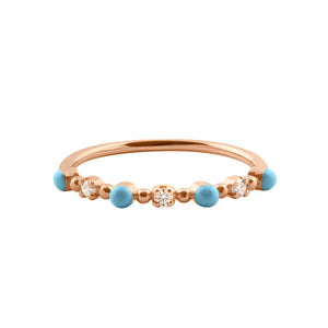 Gigi Clozeau - Bague turquoise Classique Gigi, 3 diamants, or rose, T 51