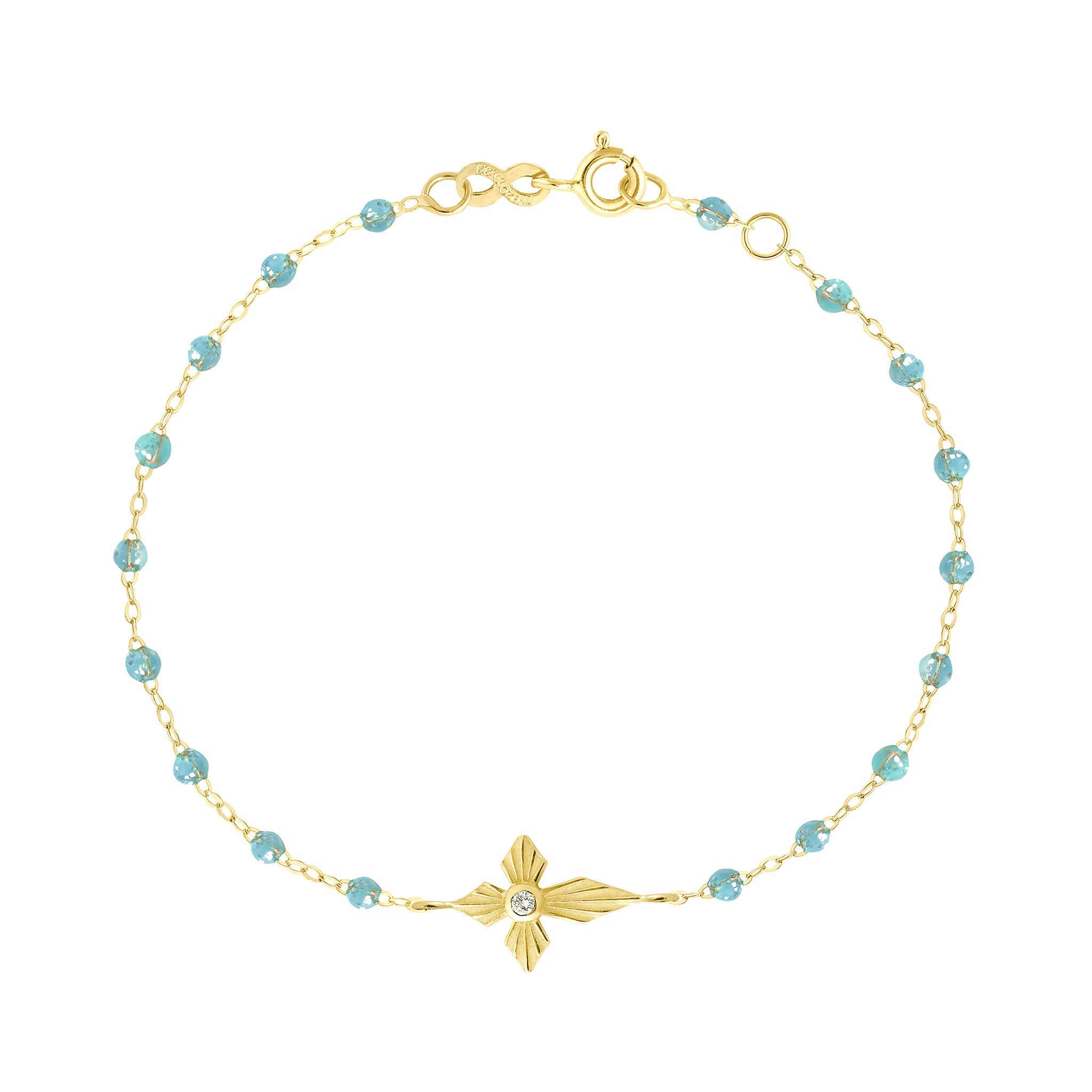 Gigi Clozeau - Bracelet aqua Croix Lumière diamants, or jaune, 17 cm