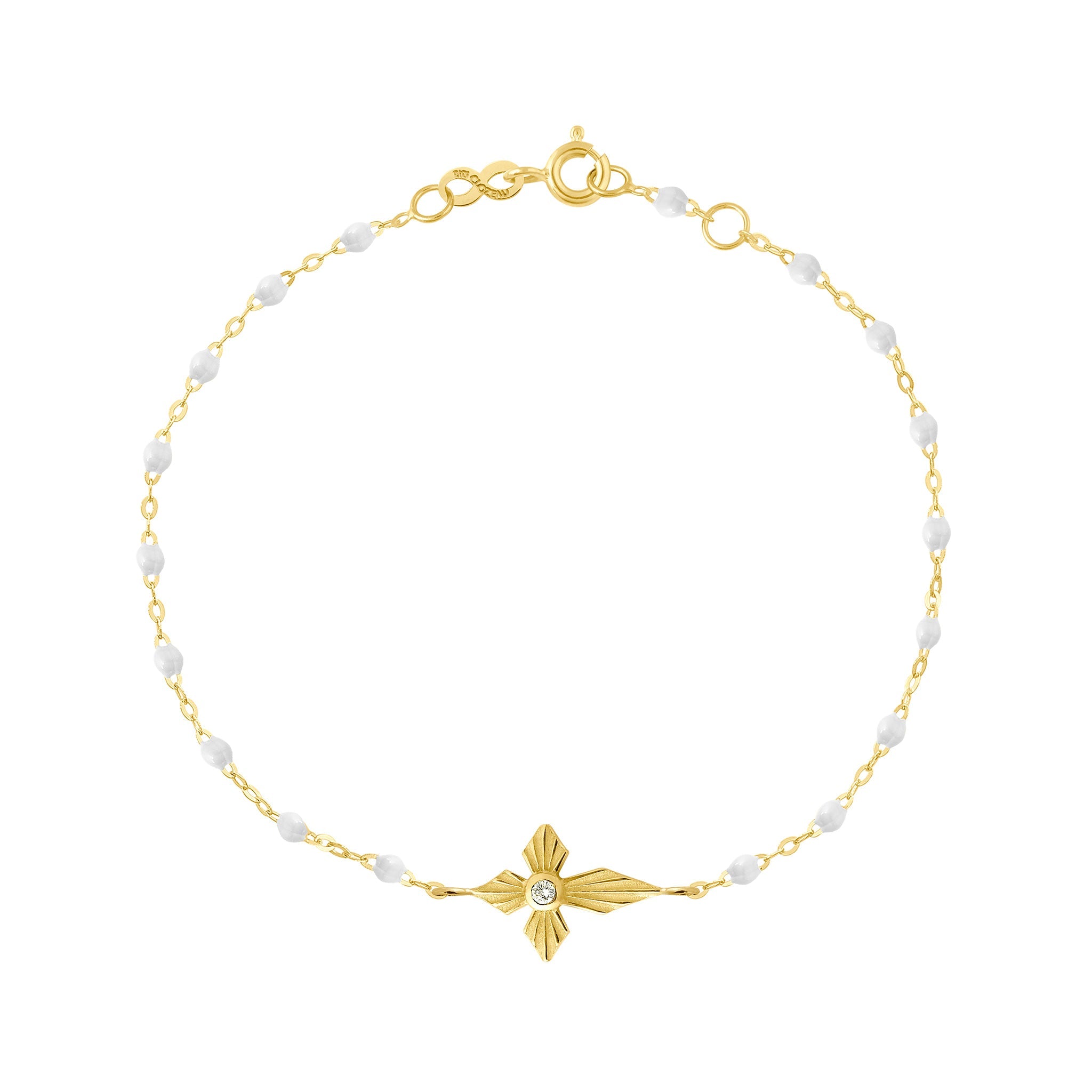 Gigi Clozeau - Bracelet blanc Croix Lumière diamants, or jaune, 17 cm