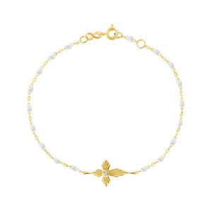 Gigi Clozeau - Bracelet blanc Croix Lumière diamants, or jaune, 17 cm