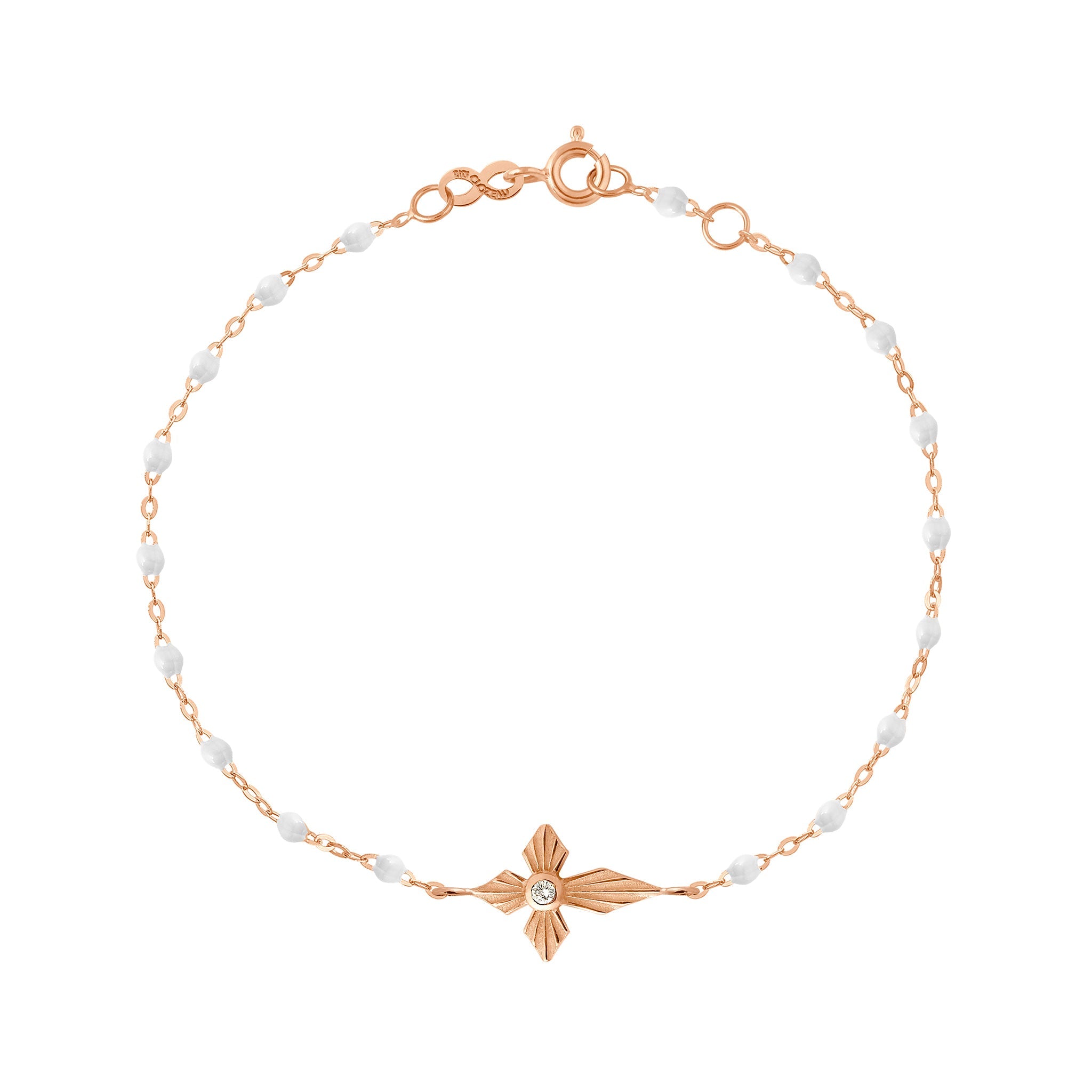 Gigi Clozeau - Bracelet blanc Croix Lumière diamants, or rose, 17 cm