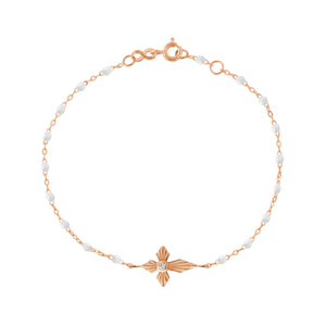 Gigi Clozeau - Bracelet blanc Croix Lumière diamants, or rose, 17 cm