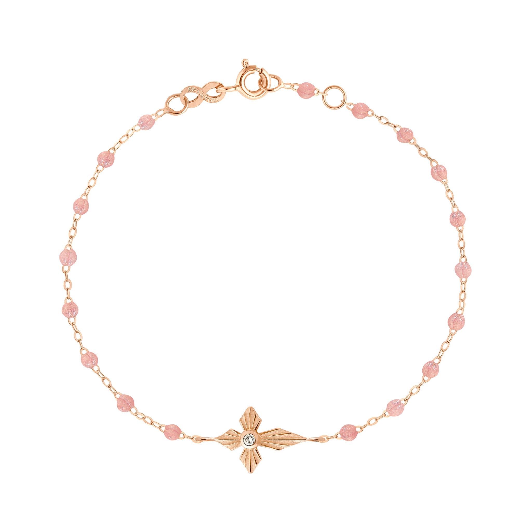 Gigi Clozeau - Bracelet blush Croix Lumière, Diamants, or rose, 17 cm