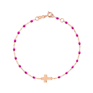 Gigi Clozeau - Bracelet bonbon Croix , or rose, 17 cm