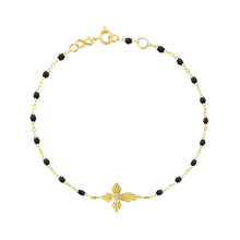 Gigi Clozeau - Bracelet noir Croix Lumière diamants, or jaune, 17 cm