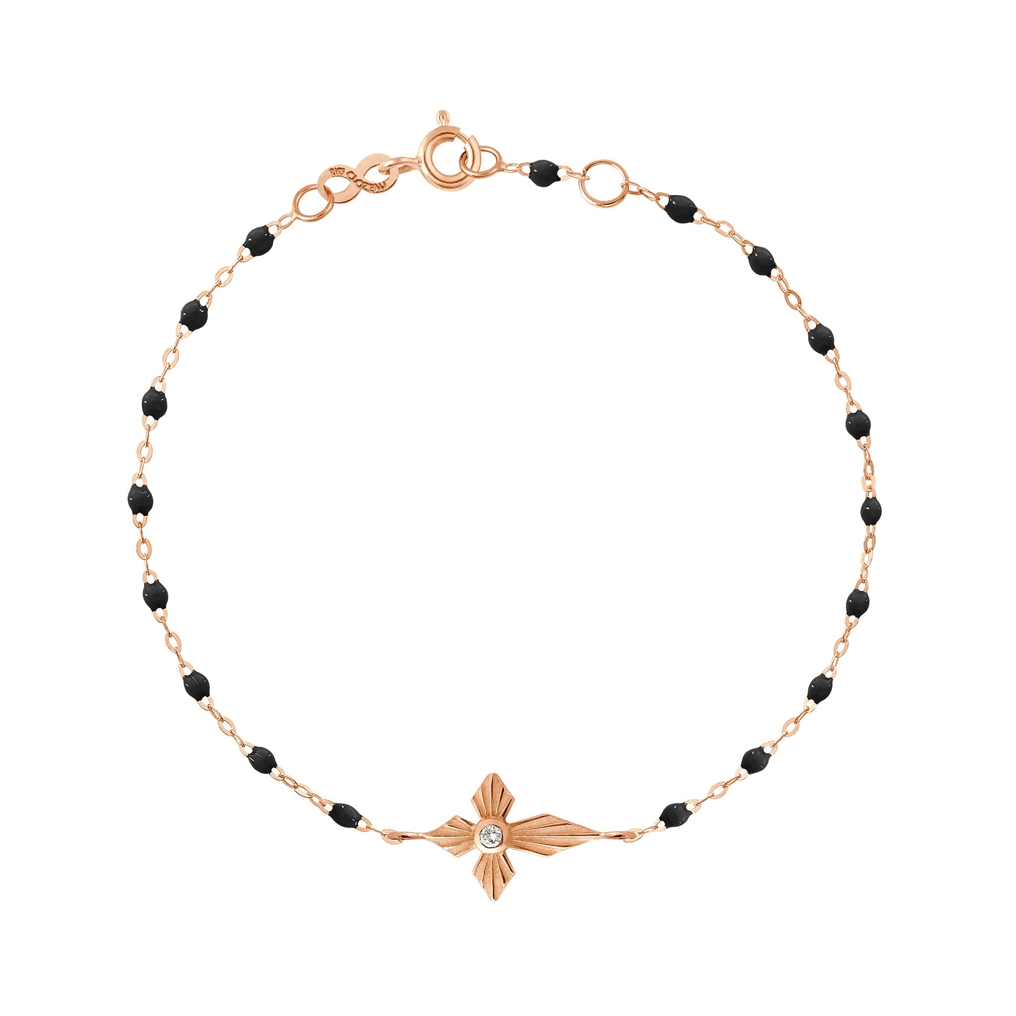 Gigi Clozeau - Bracelet noir Croix Lumière diamants, or rose, 17 cm