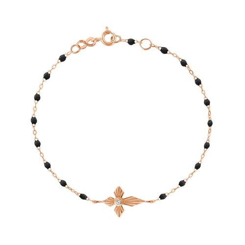 Gigi Clozeau - Bracelet noir Croix Lumière diamants, or rose, 17 cm