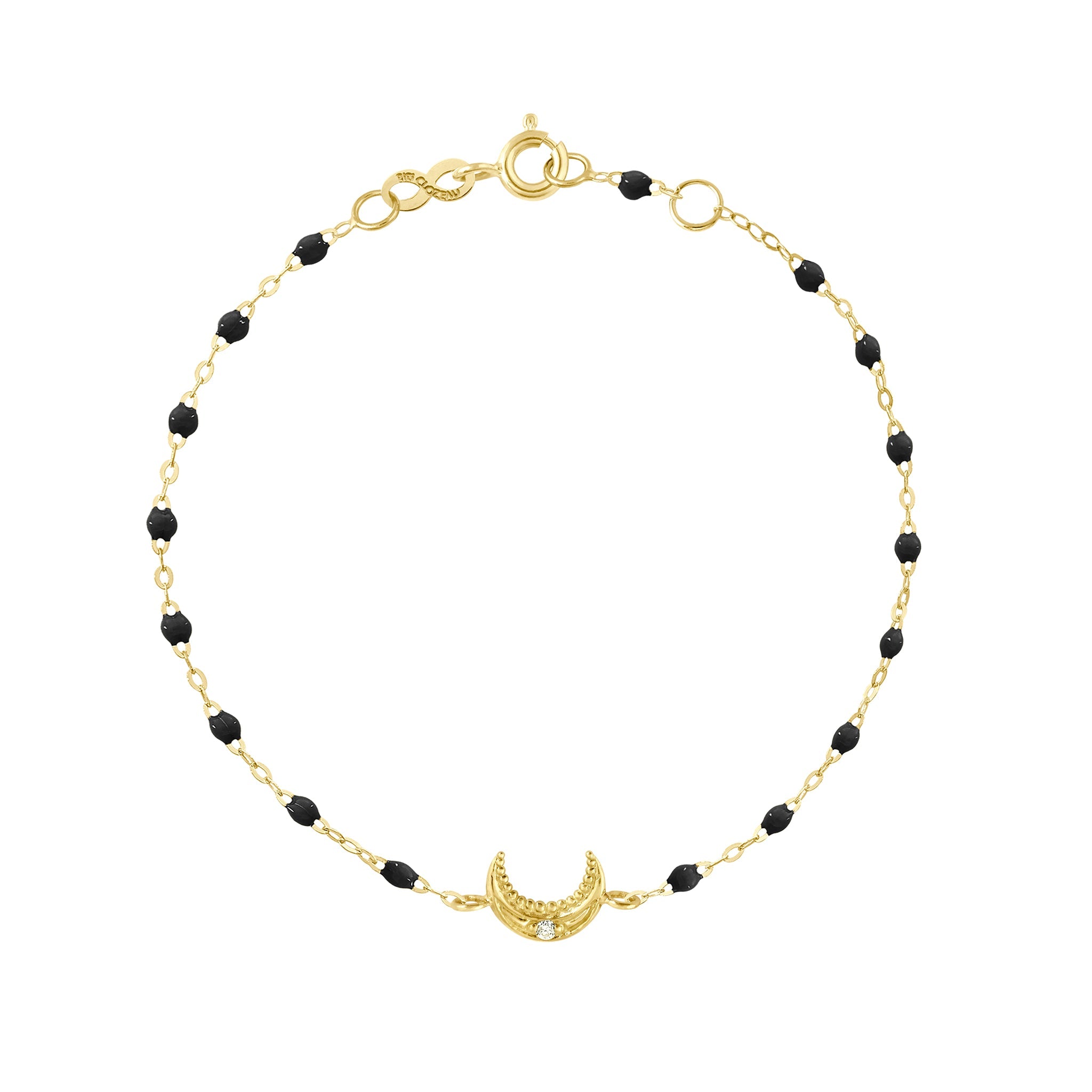 Gigi Clozeau - Bracelet noir Lune, diamant, or jaune, 17 cm