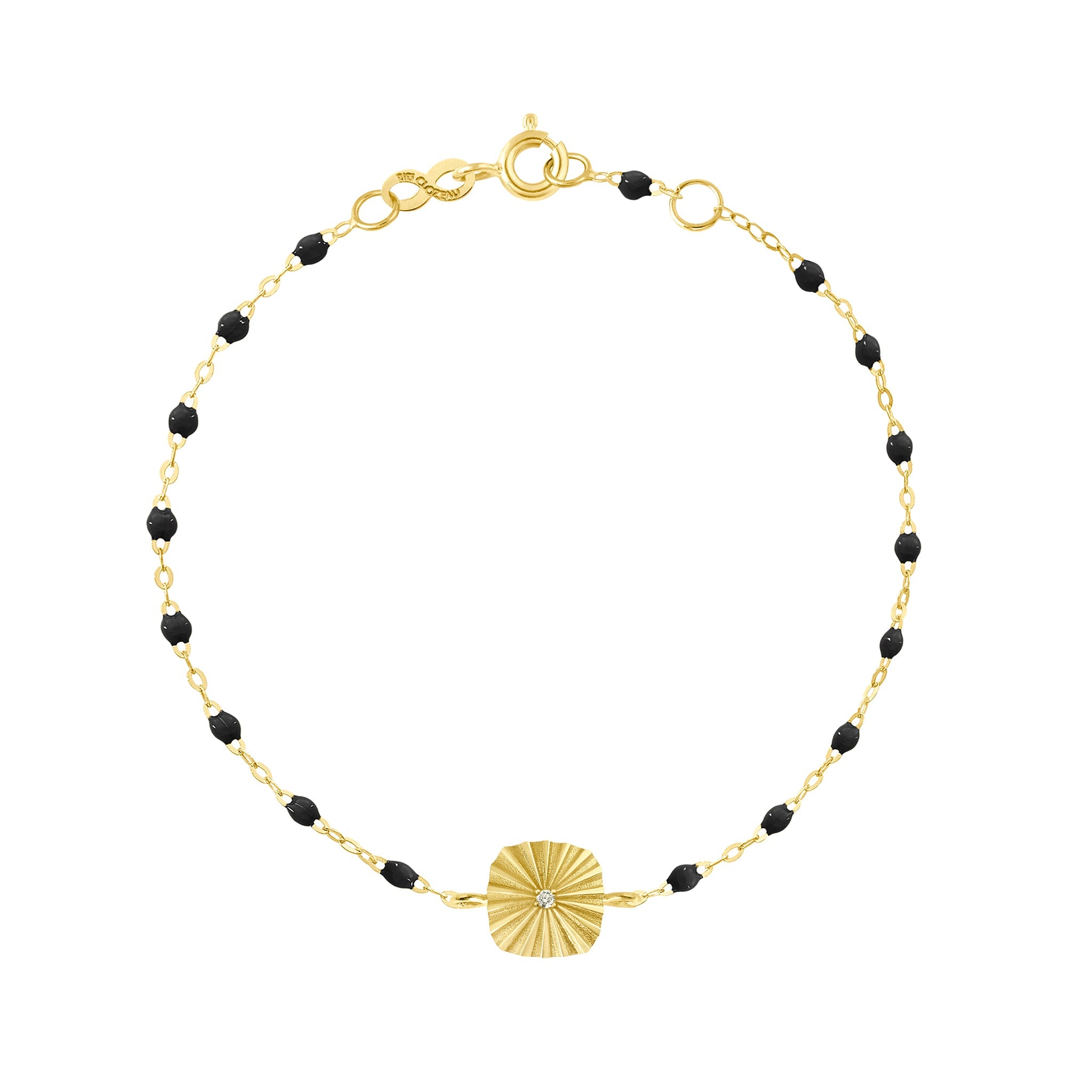 Gigi Clozeau - Bracelet noir Miss Lumière diamant, or jaune, 17 cm