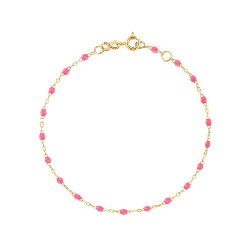 Gigi Clozeau - Bracelet rose fluo Classique Gigi, or jaune, 24 cm