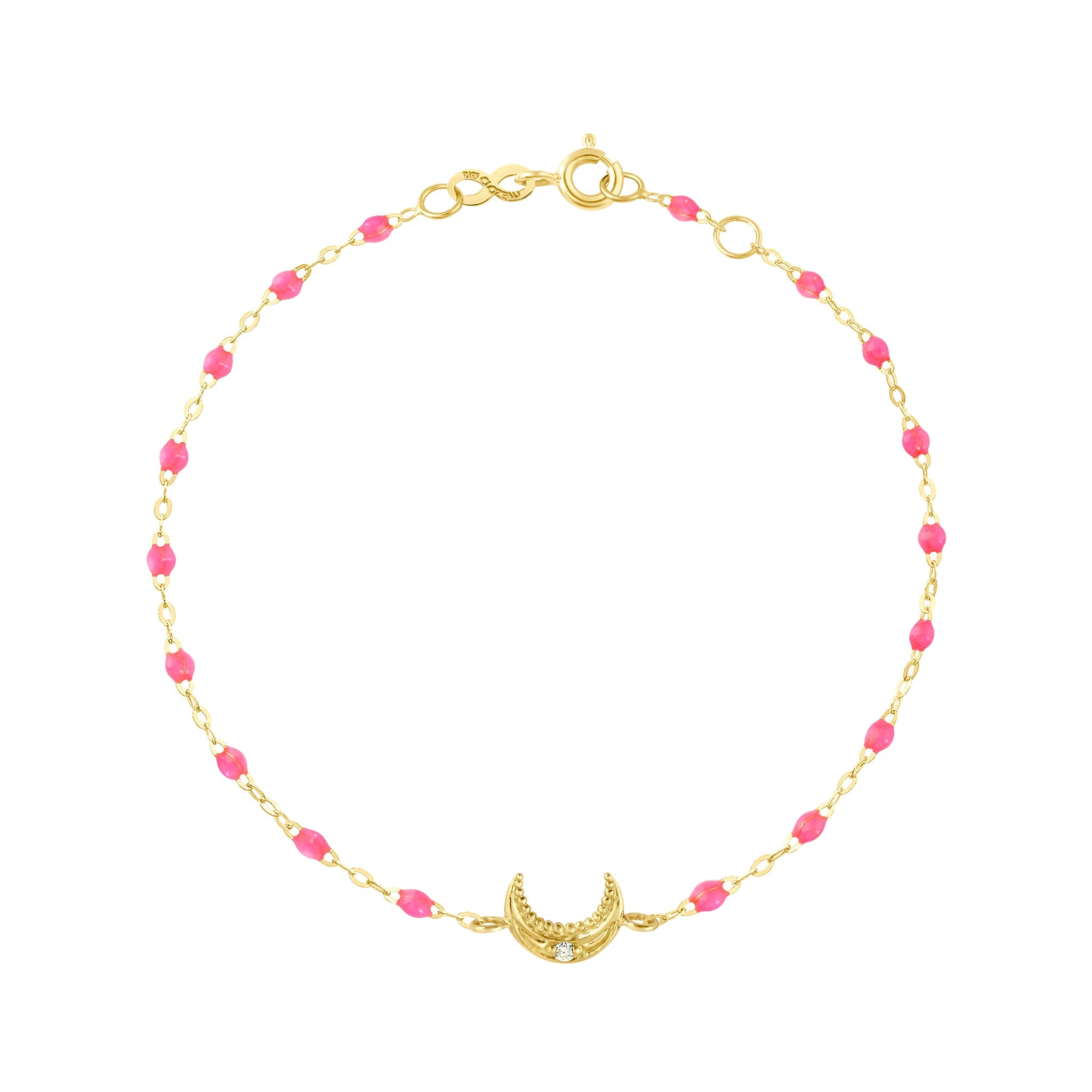 Gigi Clozeau - Bracelet rose fluo Lune, diamant, or jaune, 17 cm