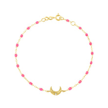 Gigi Clozeau - Bracelet rose fluo Lune, diamant, or jaune, 17 cm