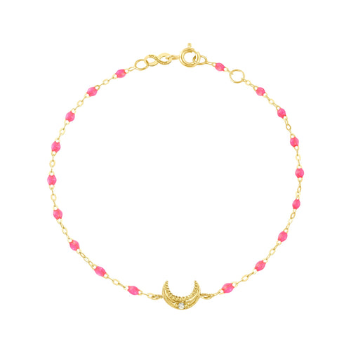 Gigi Clozeau - Bracelet rose fluo Lune, diamant, or jaune, 17 cm