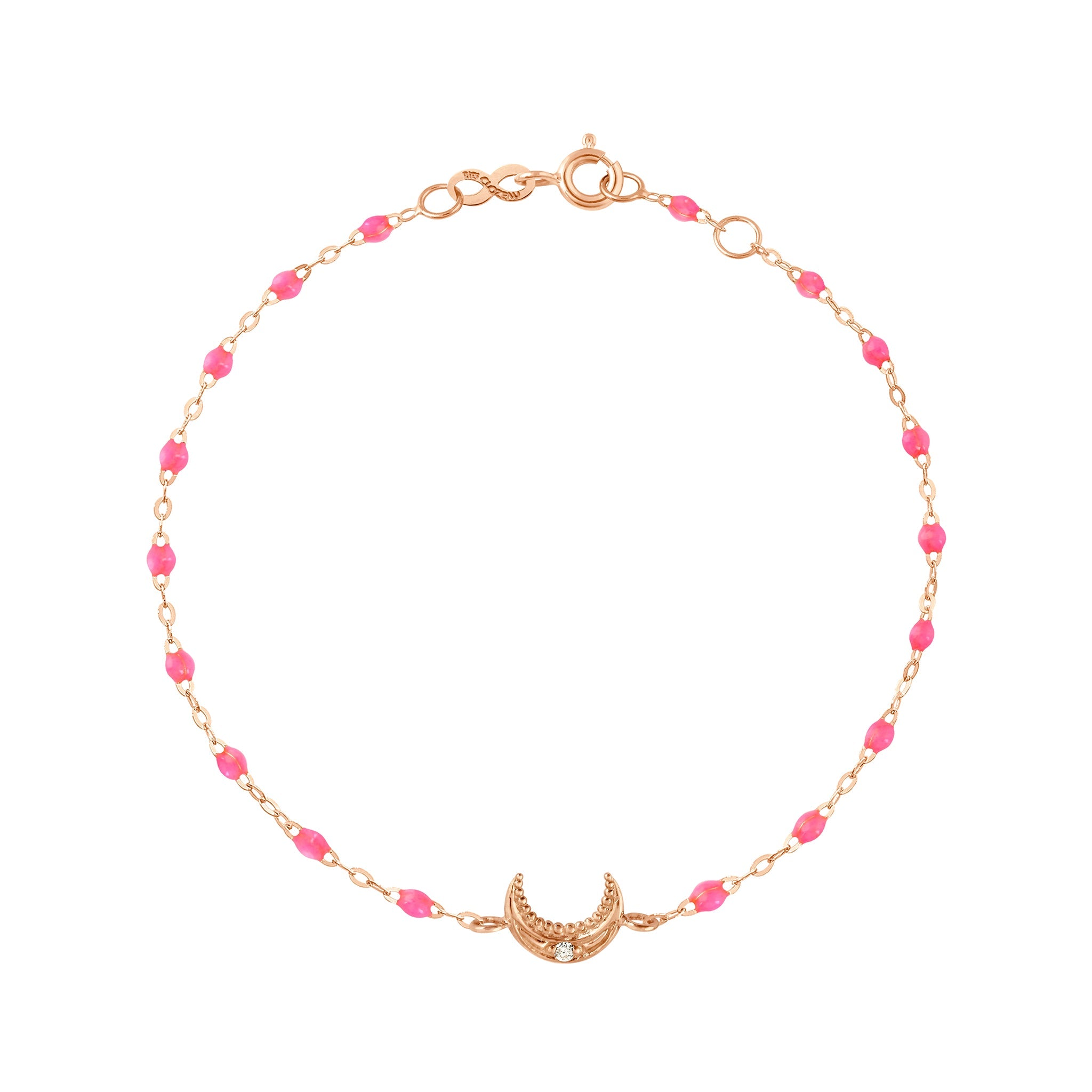 Gigi Clozeau - Bracelet rose fluo Lune, diamant, or rose, 17 cm