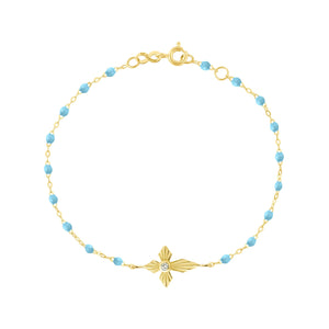 Gigi Clozeau - Bracelet turquoise Croix Lumière diamants, or jaune, 17 cm