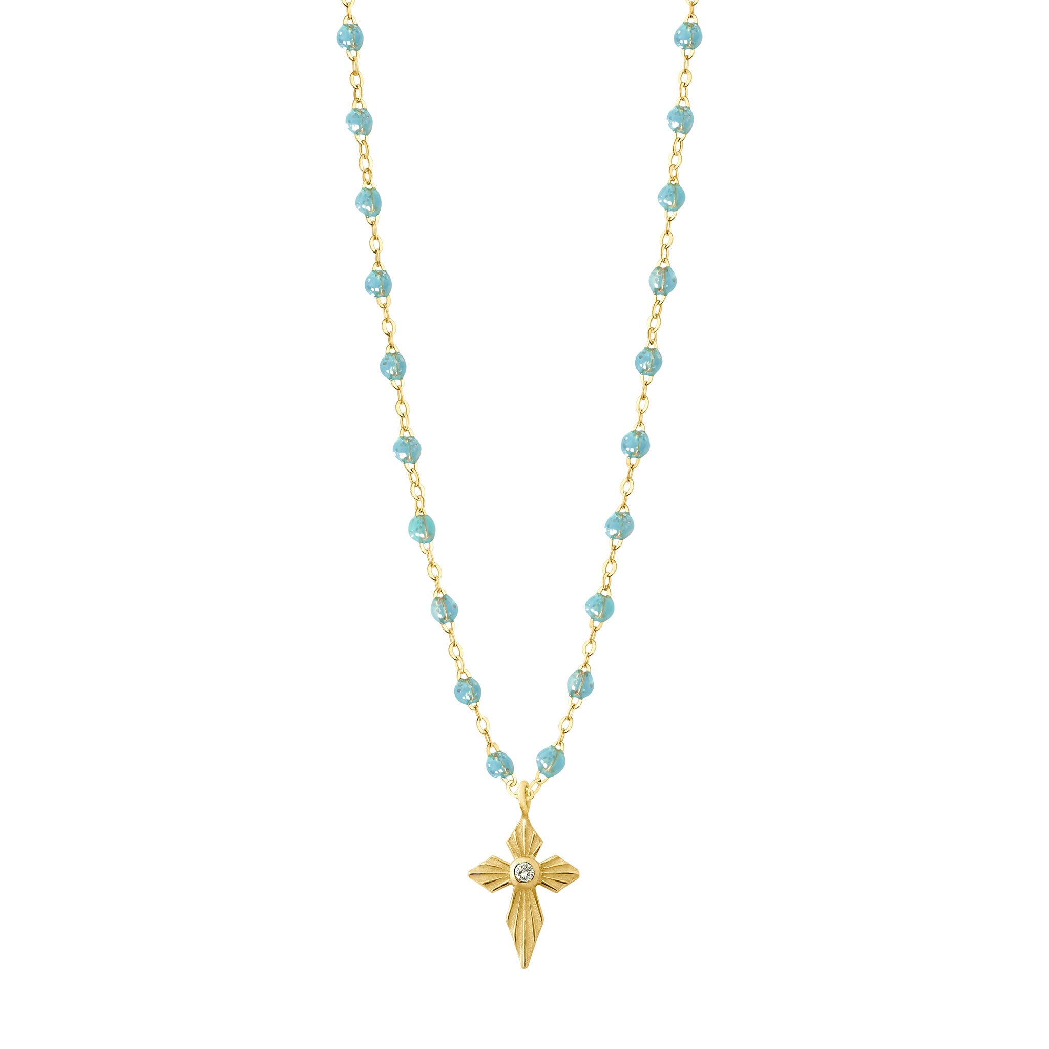 Gigi Clozeau - Collier aqua Croix Lumière diamants, or jaune, 42 cm