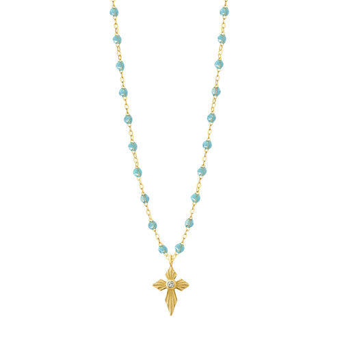 Gigi Clozeau - Collier aqua Croix Lumière diamants, or jaune, 42 cm