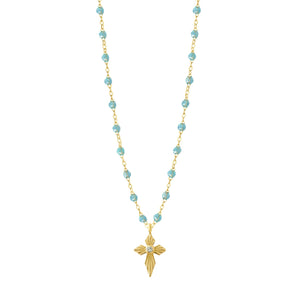 Gigi Clozeau - Collier aqua Croix Lumière diamants, or jaune, 42 cm