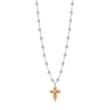 Gigi Clozeau - Collier aqua Croix Lumière diamants, or rose, 42 cm