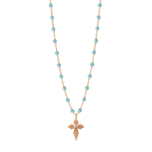 Gigi Clozeau - Collier aqua Croix Lumière diamants, or rose, 42 cm