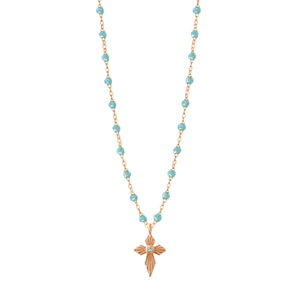 Gigi Clozeau - Collier aqua Croix Lumière diamants, or rose, 42 cm