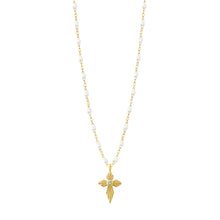 Gigi Clozeau - Collier blanc Croix Lumière diamants, or jaune, 42 cm