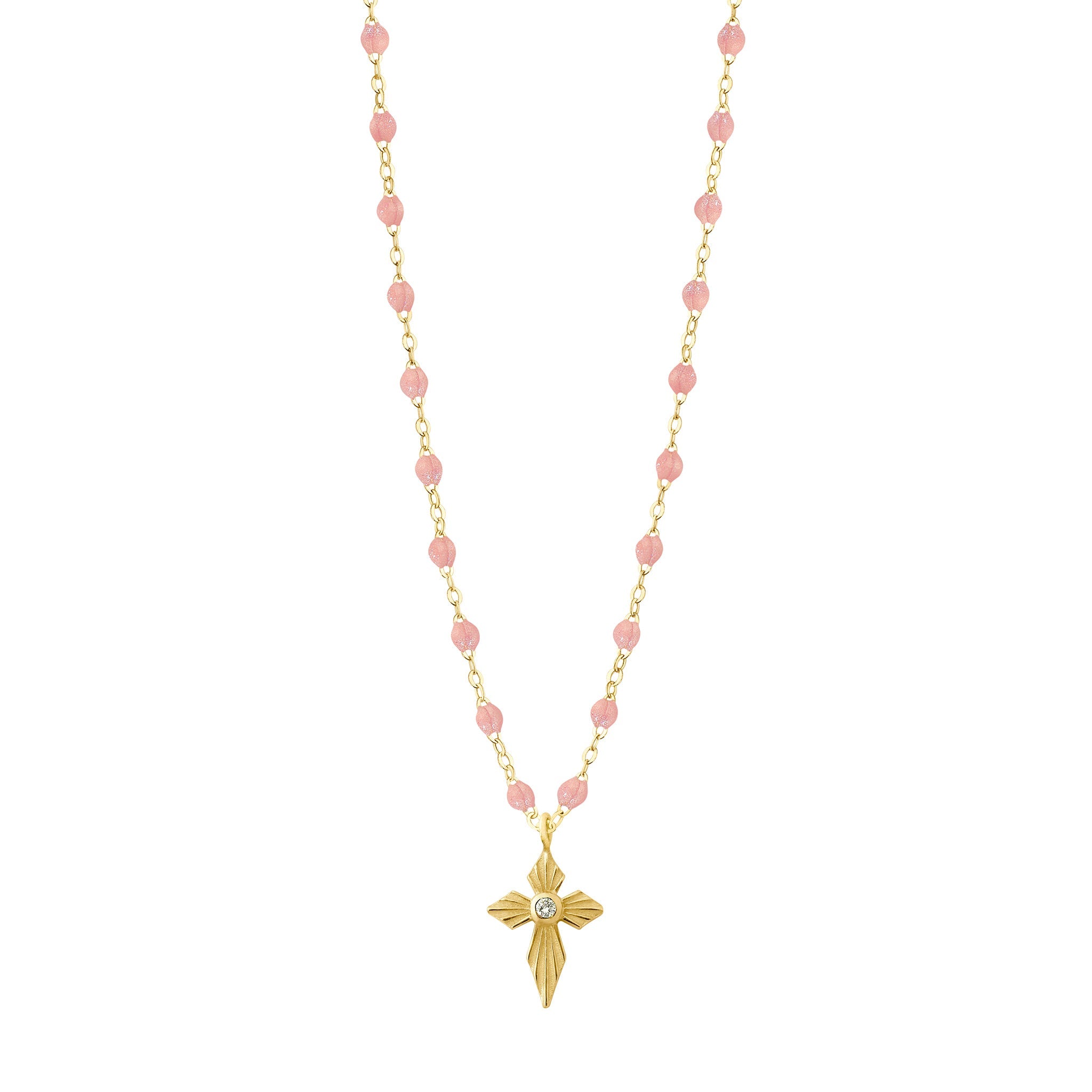 Gigi Clozeau - Collier blush Croix Lumière, Diamants, or jaune, 42 cm