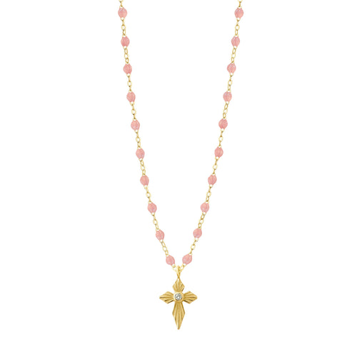 Gigi Clozeau - Collier blush Croix Lumière, Diamants, or jaune, 42 cm