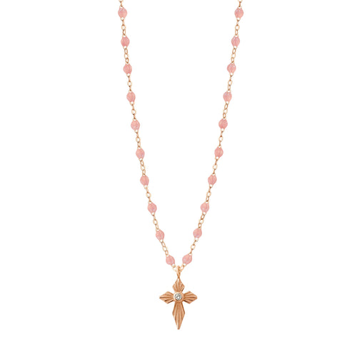 Gigi Clozeau - Collier blush Croix Lumière, Diamants, or rose, 42 cm