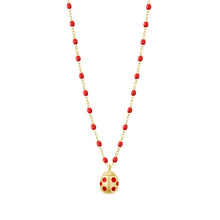 Gigi Clozeau - Collier coquelicot Ladybug, or jaune, 42cm