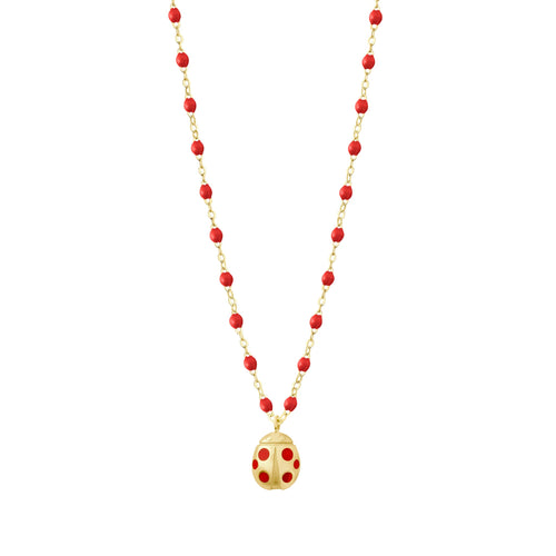 Gigi Clozeau - Collier coquelicot Ladybug, or jaune, 42cm