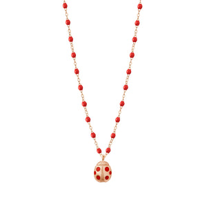 Gigi Clozeau - Collier coquelicot Ladybug, or rose, 42cm