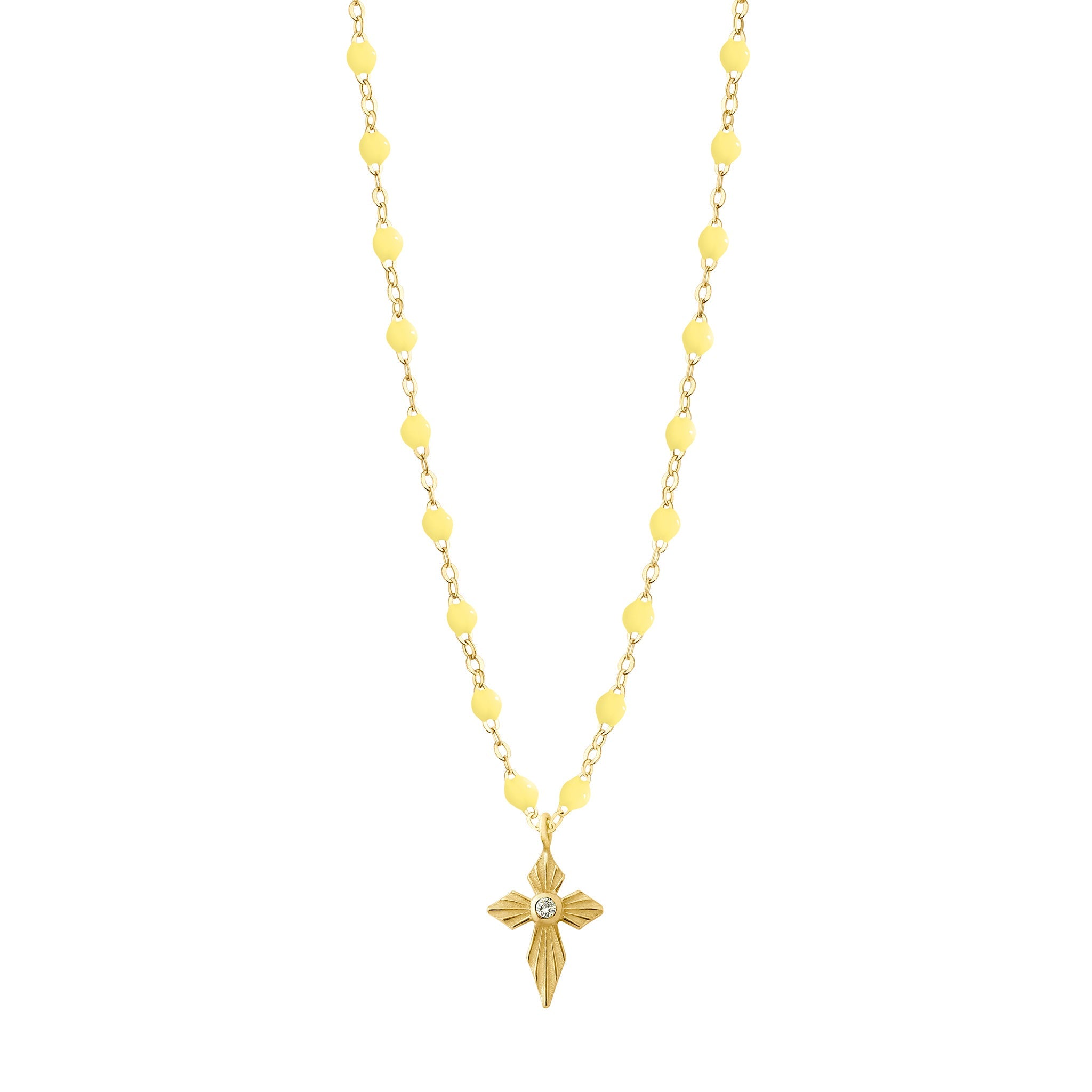 Gigi Clozeau - Collier mimosa Croix Lumière, Diamants, or jaune, 42 cm