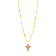 Gigi Clozeau - Collier mimosa Croix Lumière, Diamants, or rose, 42 cm