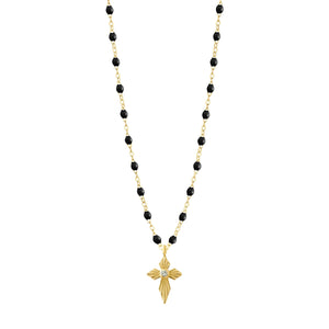 Gigi Clozeau - Collier noir Croix Lumière diamants, or jaune, 42 cm