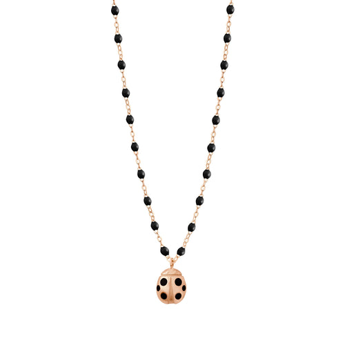 Gigi Clozeau - Collier noir Ladybug, or rose, 42cm