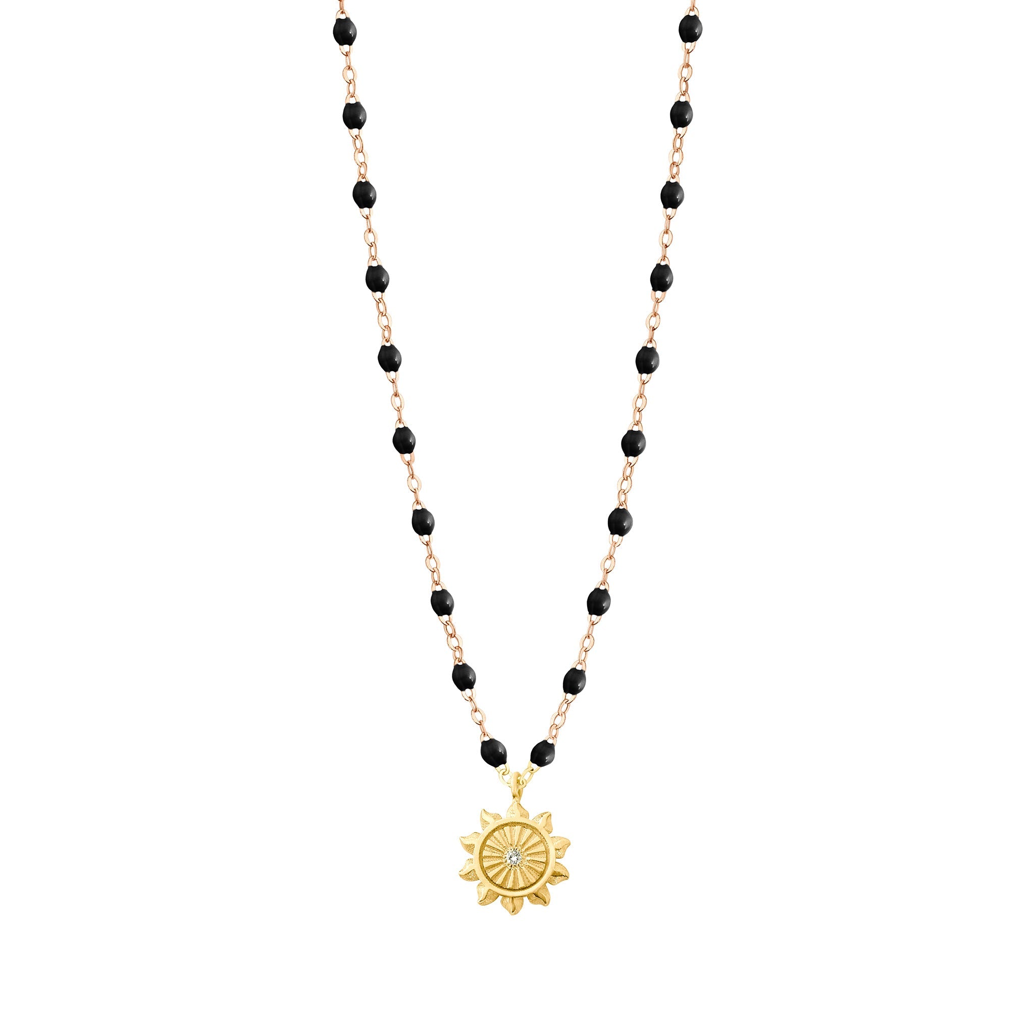 Gigi Clozeau - Collier noir Lucky Sun diamants, or jaune, 42 cm