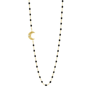 Gigi Clozeau - Collier noir Lune, diamant, or jaune, 42 cm