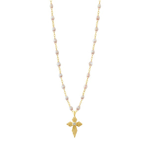 Gigi Clozeau - Collier opale Croix Lumière diamants, or jaune, 42 cm