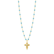 Gigi Clozeau - Collier turquoise Croix Lumière diamants, or jaune, 42 cm