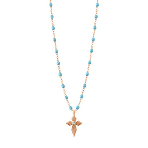 Gigi Clozeau - Collier turquoise Croix Lumière diamants, or rose, 42 cm