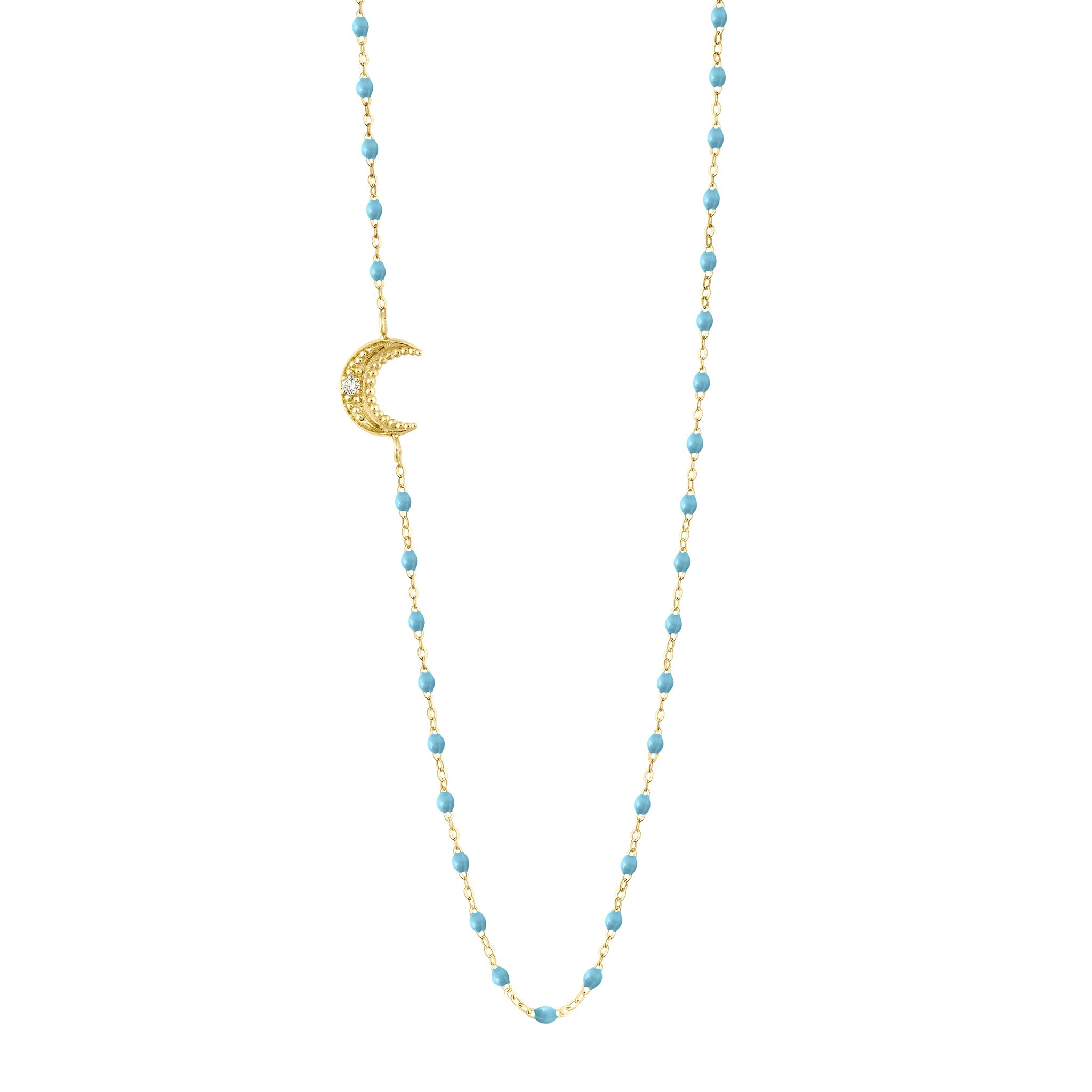 Gigi Clozeau - Collier turquoise Lune, diamant, or jaune, 42 cm