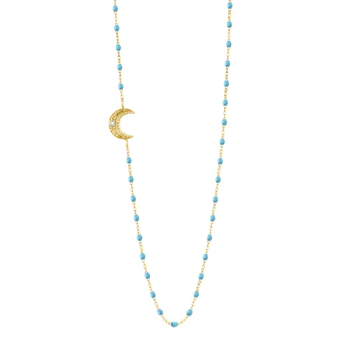 Gigi Clozeau - Collier turquoise Lune, diamant, or jaune, 42 cm