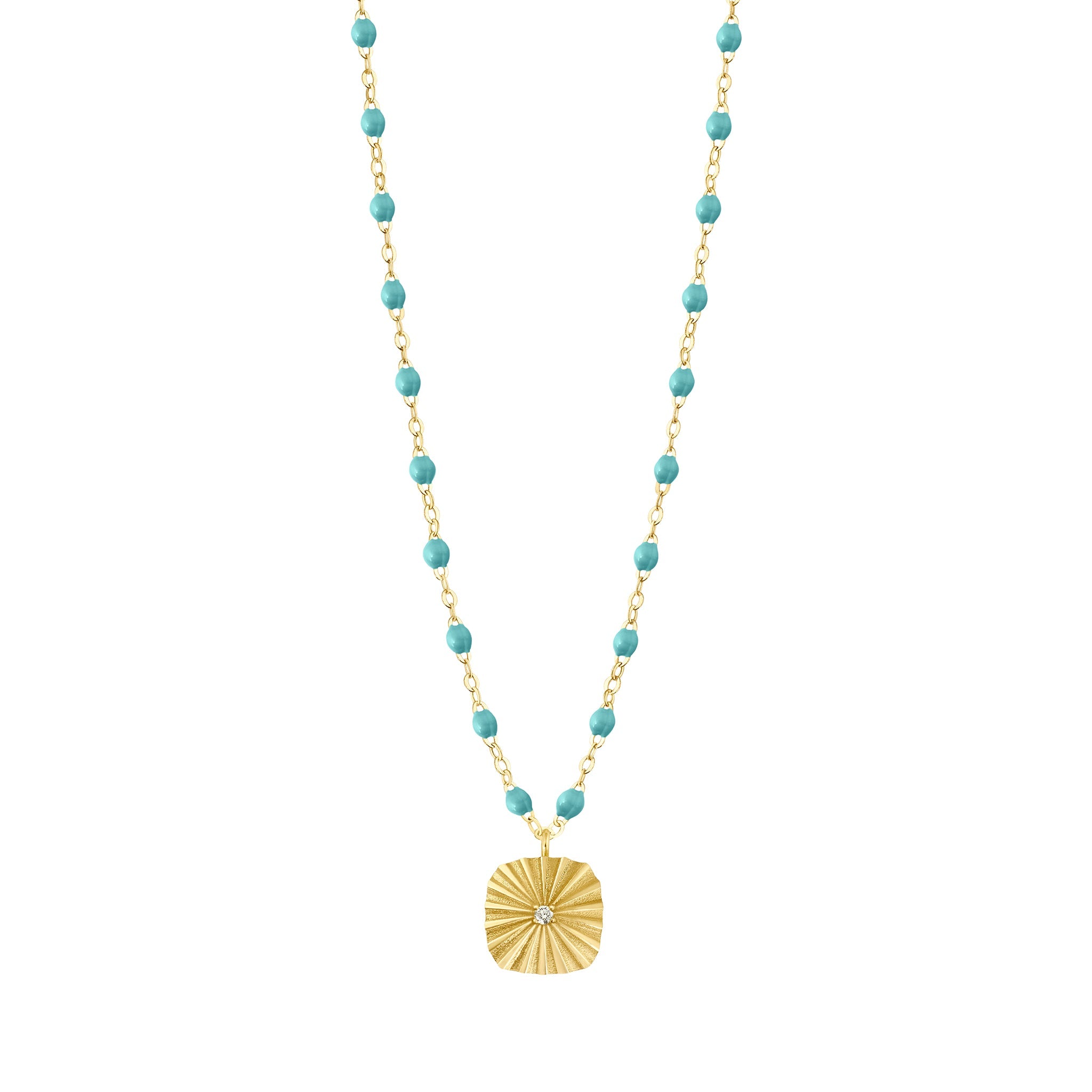 Gigi Clozeau - Collier turquoise vert Miss Lumière diamant, or jaune, 42 cm