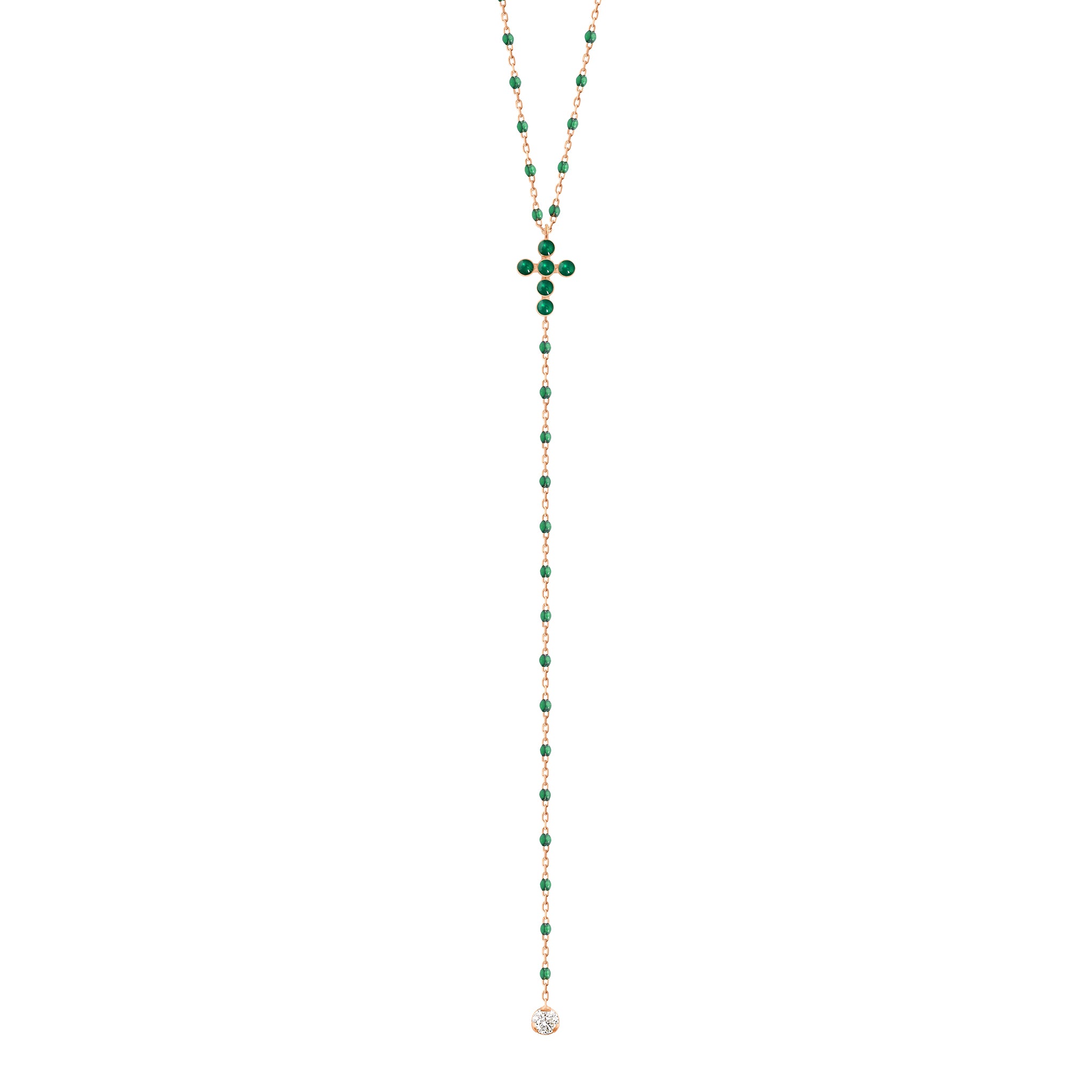 Gigi Clozeau - Pearled Cross Diamond Rosary, Emerald, Rose Gold